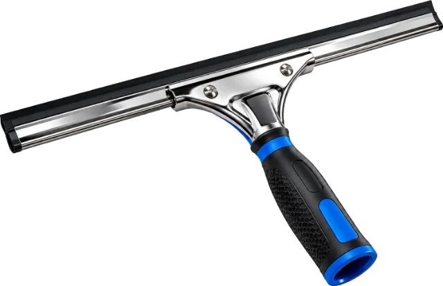 A professional window squeegee with a stainless channel and rubber blade